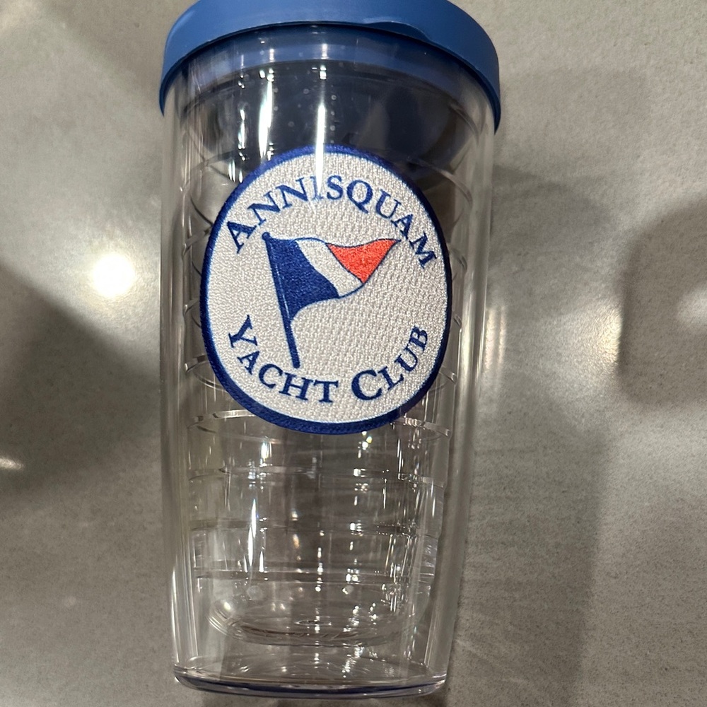 Clear Tervis Tumbler with Blue Lid